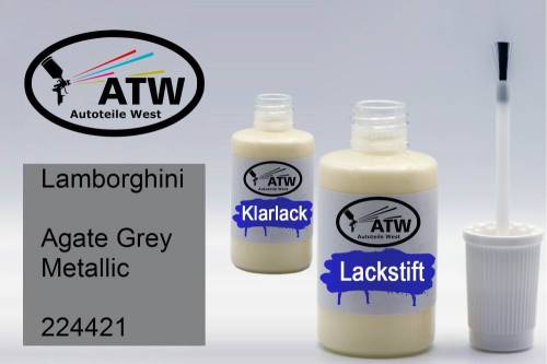 Lamborghini, Agate Grey Metallic, 224421: 20ml Lackstift + 20ml Klarlack - Set, von ATW Autoteile West.